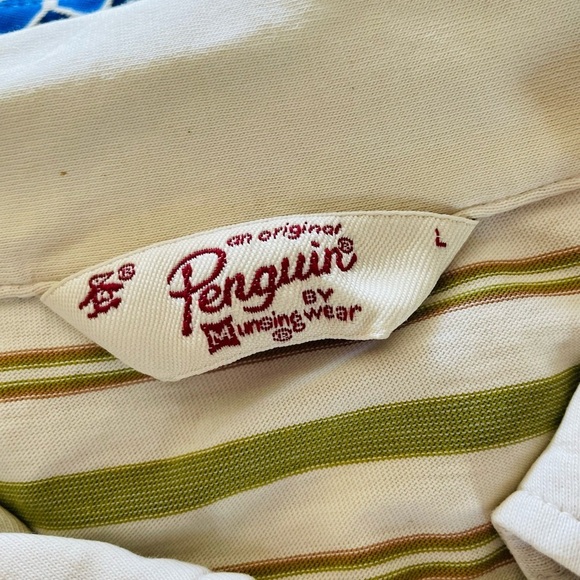 Vintage Penguin Green & Cream Striped Classic Polo Shirt - Picture 11 of 13
